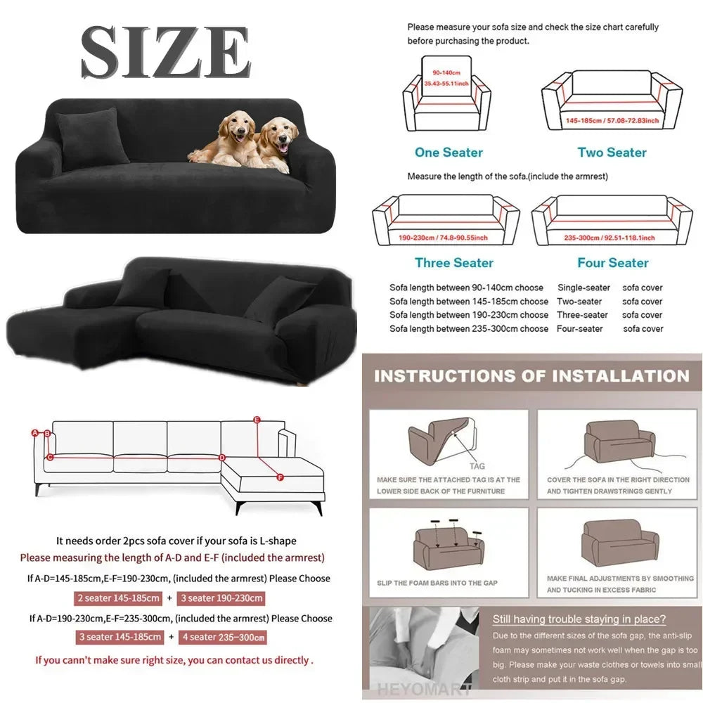 Velvet Sofa Cover Elastic Thick L Shaped Corner Sofa Cover for Living Room 1/2/3/4 Seater Stretch Cover for Sofa Couch Armchair