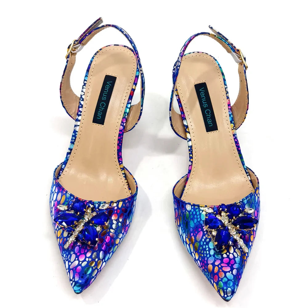 2024 Champagne Color Thin Heels Pointed Toe Crystal Design Ladies Shoes Matching Bag Set For Women Weeding Party Pump