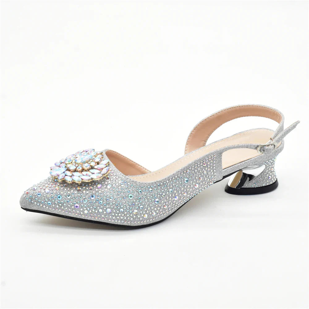 New Italian Shoe and Bag 2024 High Quality Luxury Full Diamond Italian Shoes and Bags Matching Set Decorated with Rhinestone