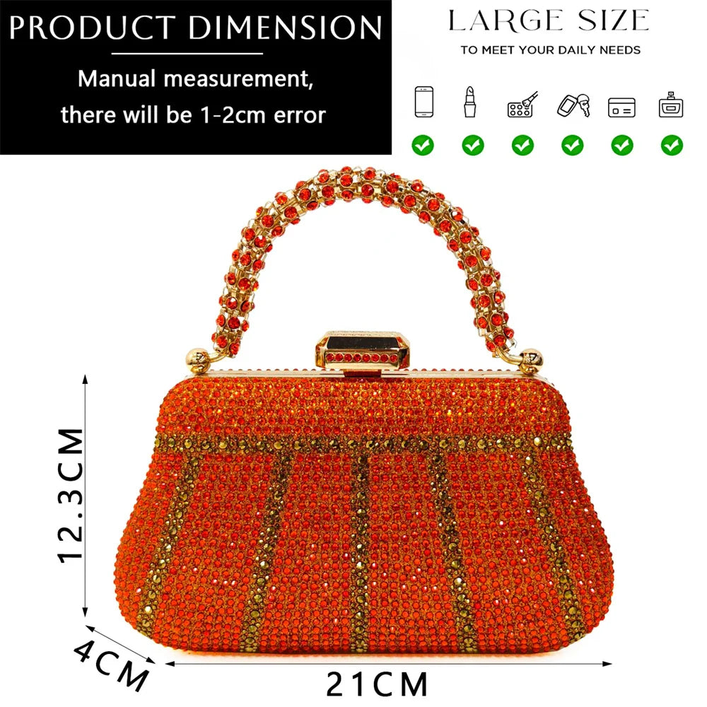 Venus Chan 2024 Special Design High Quality Orange Color African Women Shoes and Bag Set with Shinning Crystal for Wedding Party