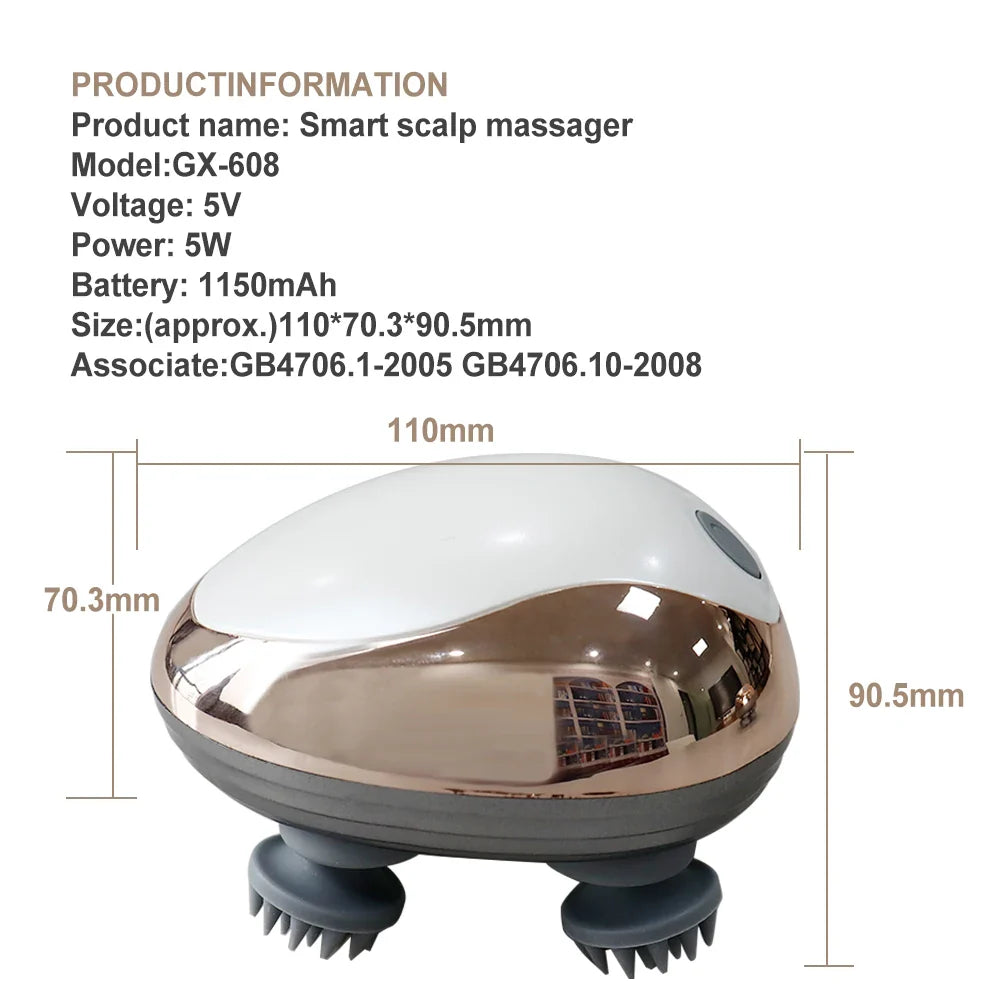 Electric Scalp Massager Hair Growth Portable Rechargeable Head Massage Stress Relax Waterproof Handheld Hair Scratcher Silicone