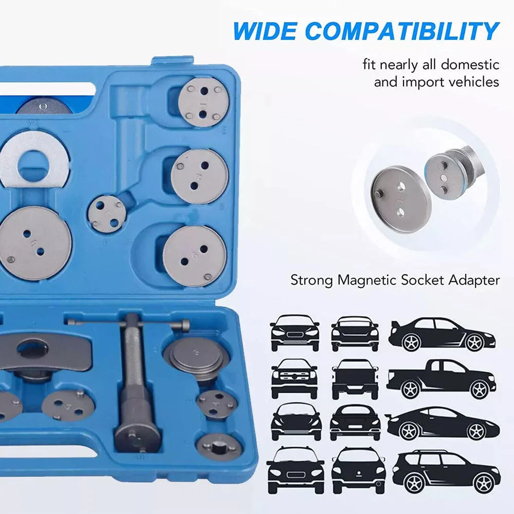 22Pcs/Set Car Universal Disc Piston Caliper Brake Rewind Wind Back Tool Kit Set With Case Garage Repair Hand Tools