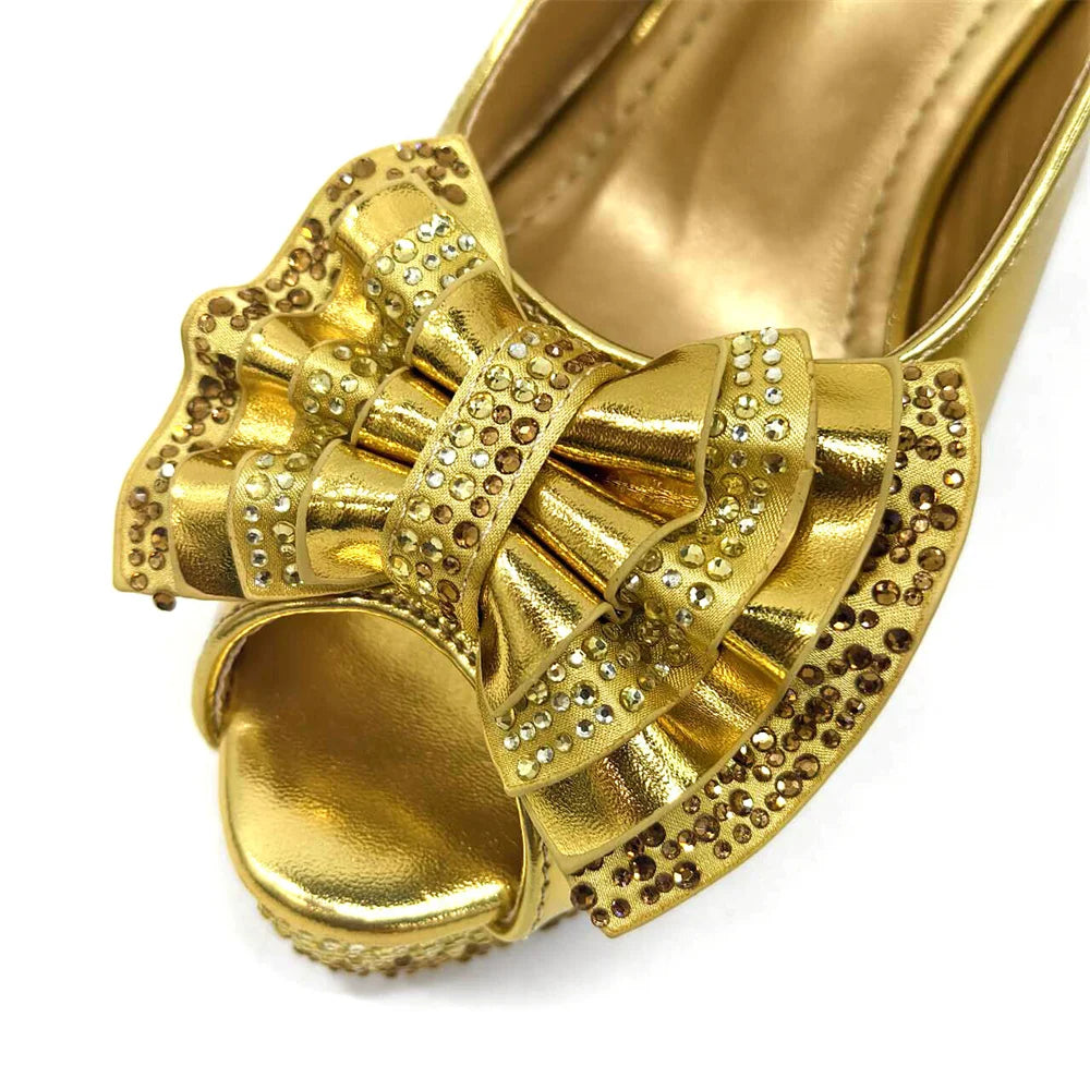Venus Chan Open Toe Women Heels for 2024 Elegant Party Green Color Diamond Pumps Italian Shoes and Bags Matching Set