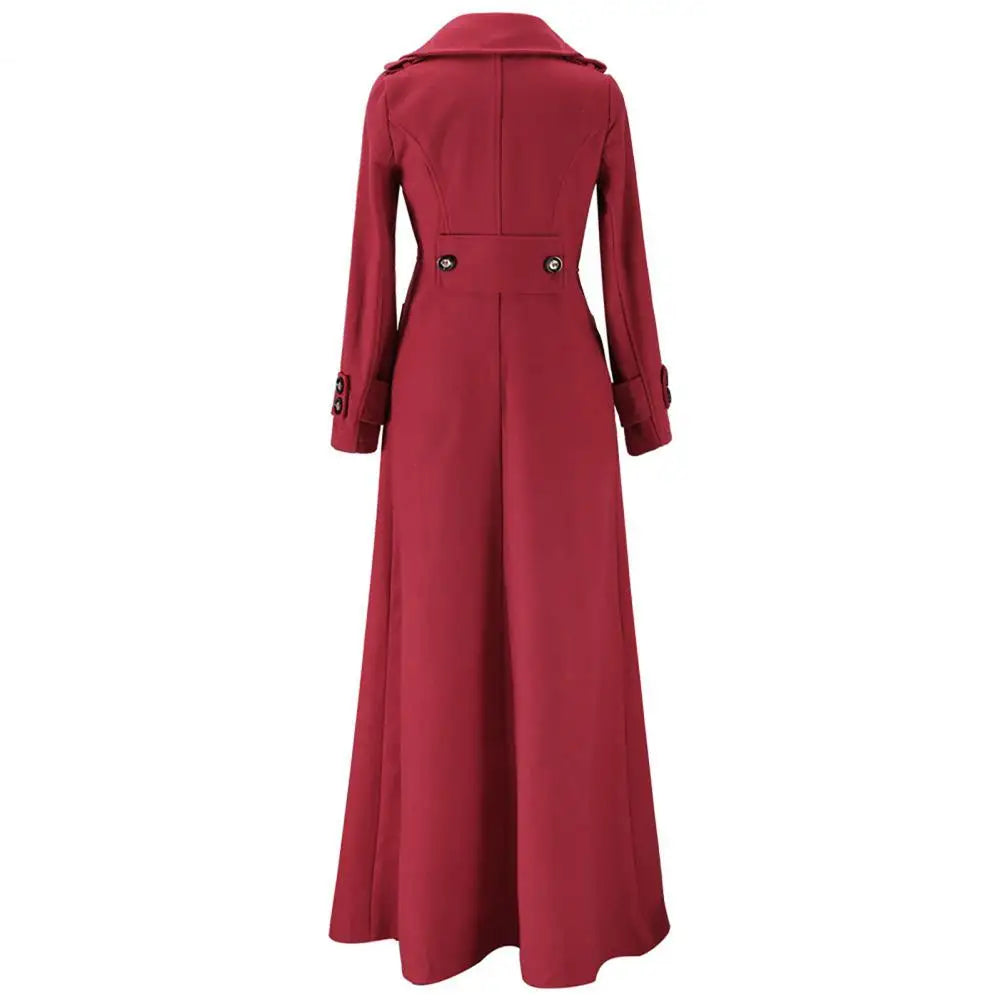 Long Women's Woolen Autumn Winter Single Breasted Trench Coat