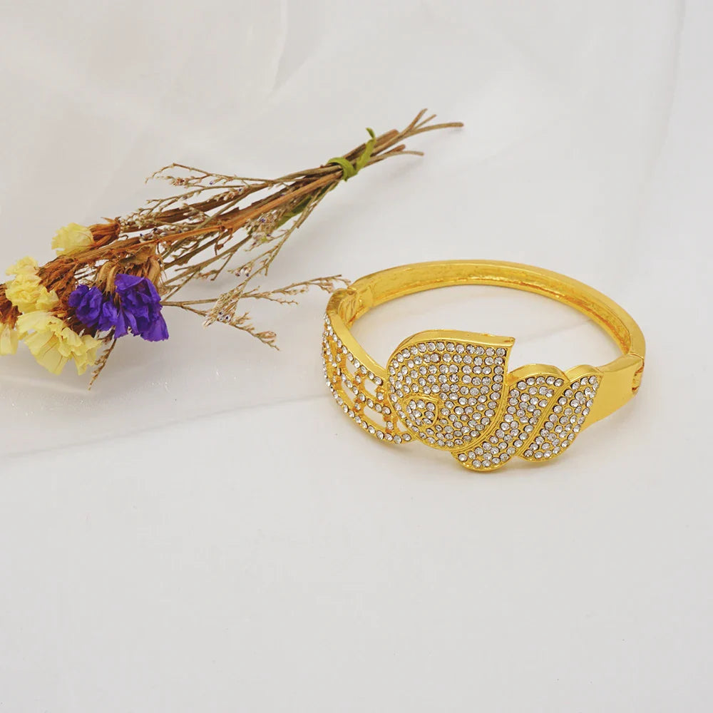 Dubai Gold Plated Jewelry Set Rhinestone Luxury Necklace Wedding Accessories Accessories