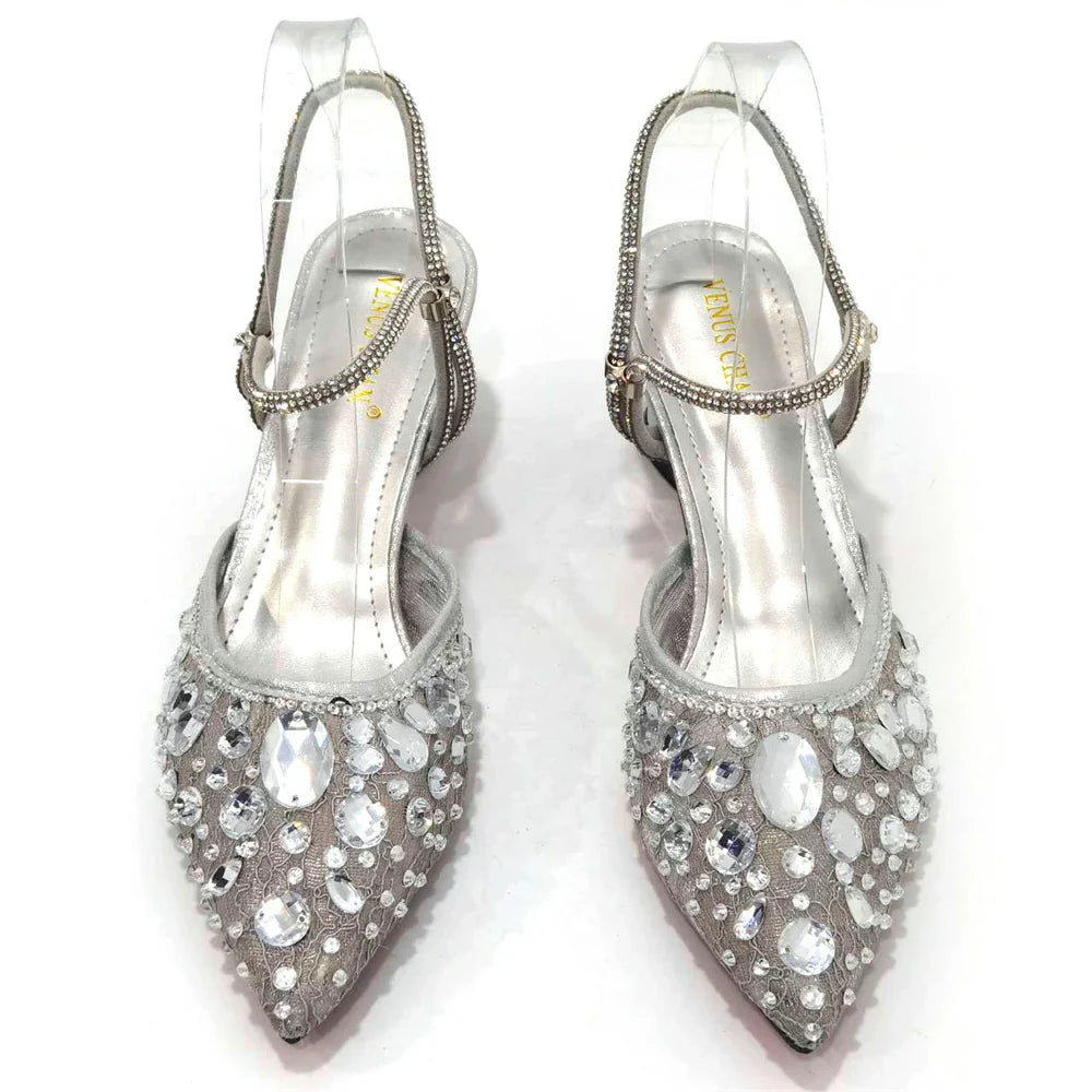 Women's Italian Diamond Lace Designer Matching Shoe and Bag Set