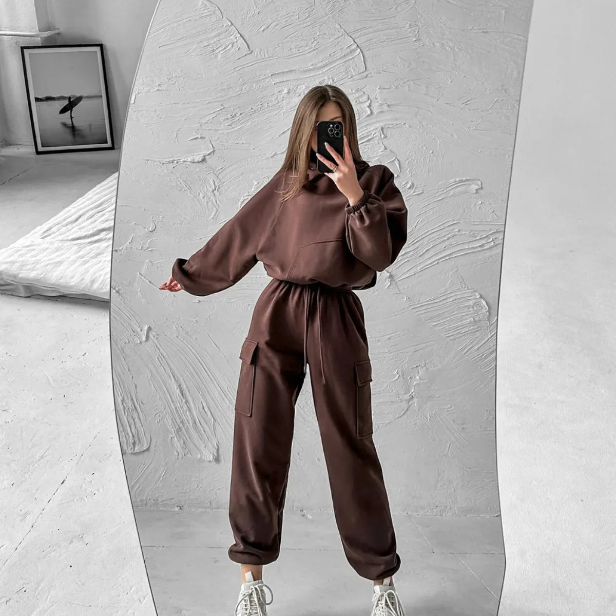 Hoodies Suit Winter Autumn Solid Casual Tracksuit Women Fleece 2 Pieces Set Sports Sweatshirts Pullover Jogger Sweatpants Outfit
