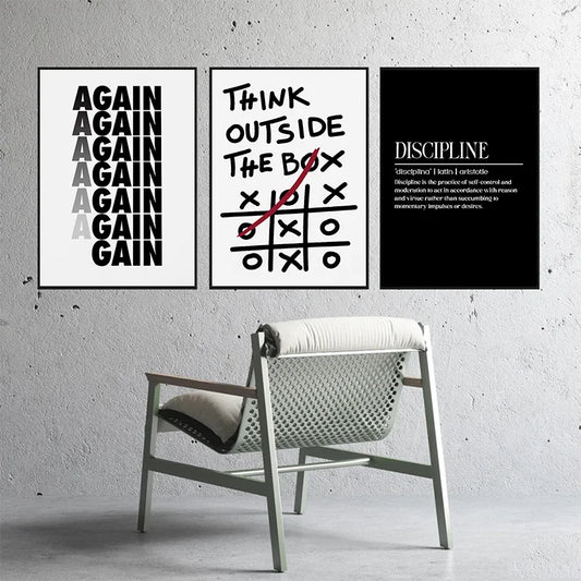 Modern Motivational Quote Posters – Think Outside the Box, Again, Discipline Canvas Prints