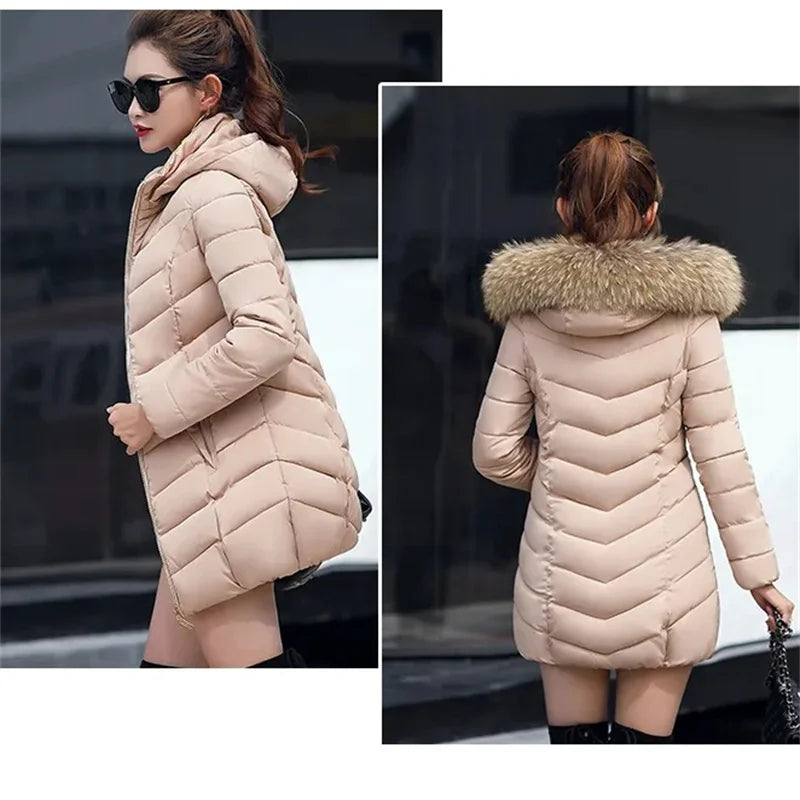 Winter Warm Fur Collar Hooded Women's Comfortable Zipper Pockets Jacket