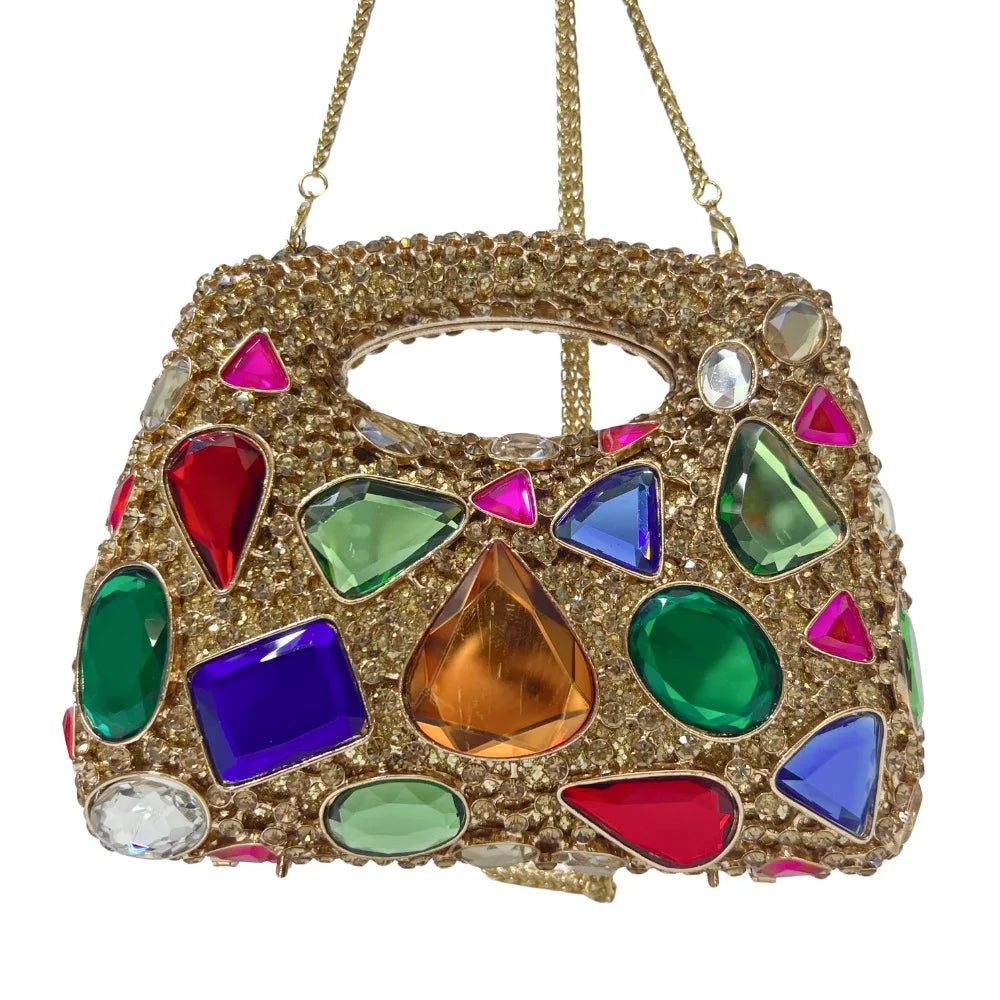 Women's Gold Crystal Clutch Purse