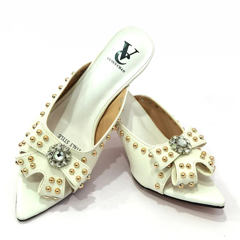 2022 Rivet Style  Women Shoes and Bag to Match in Color matching High Quality Nigerian Design Matching Shoes and Bag