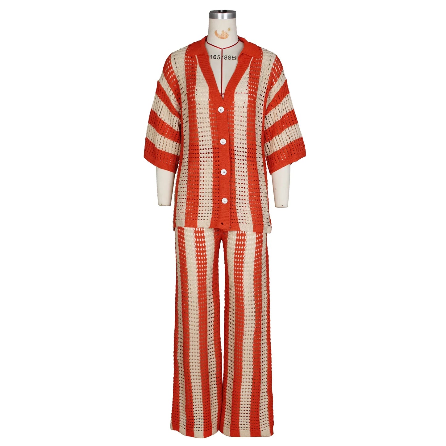 CM.YAYA Knit Ribbon Women's Set Short Sleeve Shirts and Wide Leg Pants 2024 Summer Beach Two 2 Piece Sets Outfits Tracksuit
