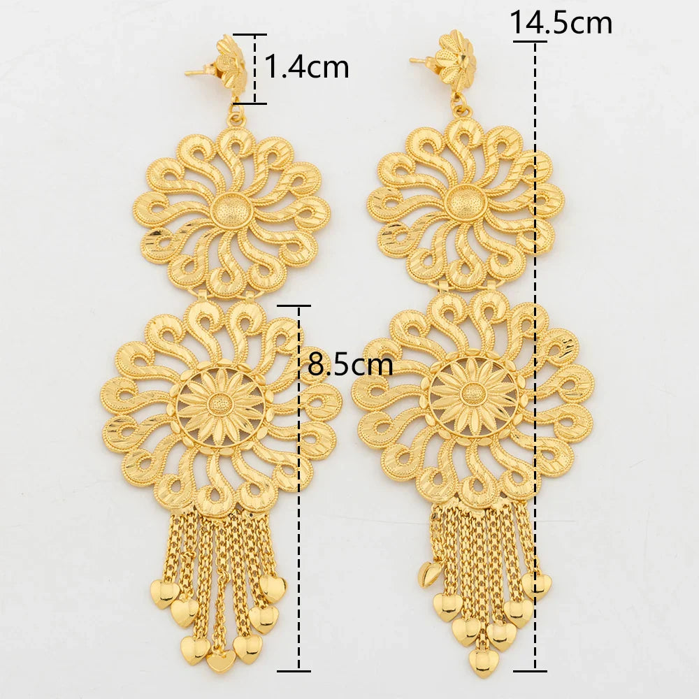 18K Gold Plated Luxury Drop Earring For Wedding African Party Banquet Jewelry Gift Dubai Big Copper Tassel Earrings Daily Wear