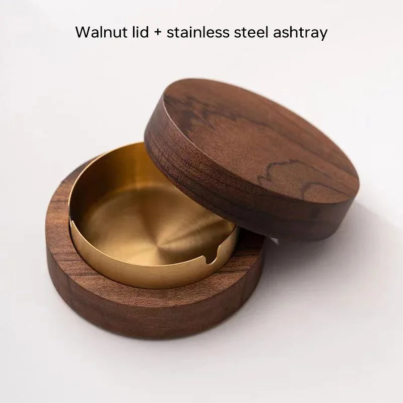 New Creative Ashtrays With Lid Walnut Wood