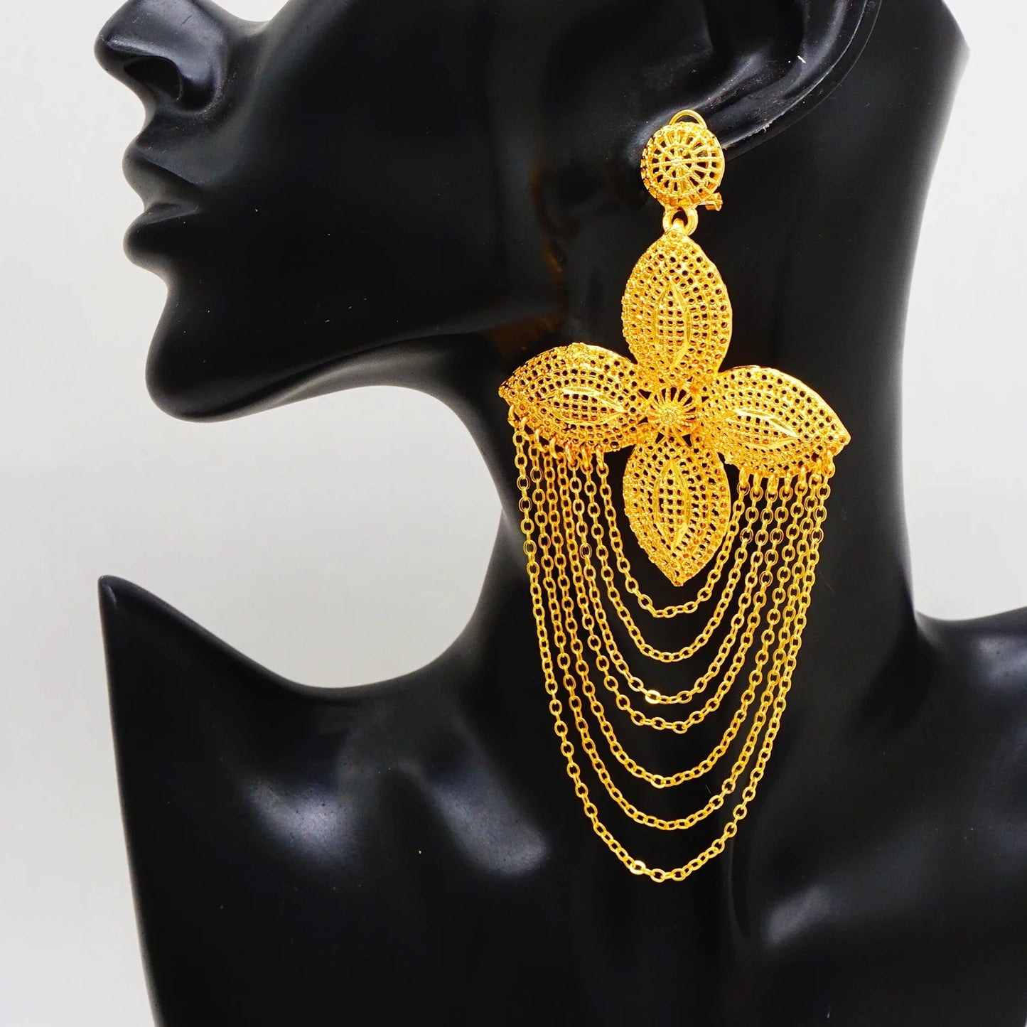 Bohemia Long Tassels Earrings African Dubai Gold Color Drop Earrings For Women Pendant Stud Earrings Wedding Jewellery Gifts