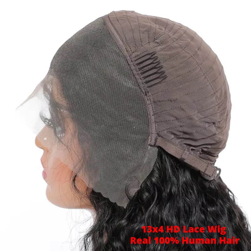 200 Density 13x4 13x6 HD Transparent Swiss Deep Wave Lace Frontal Front Wig for Women Remy Human Hair Natural Black