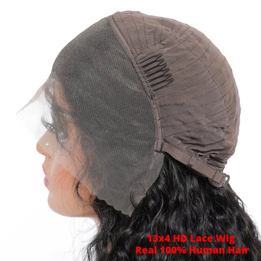 200 Density 13x4 13x6 HD Transparent Swiss Deep Wave Lace Frontal Front Wig for Women Remy Human Hair Natural Black