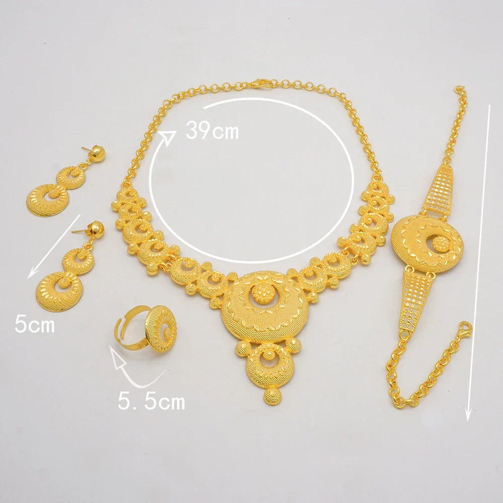 Indian Dubai Gold Color Jewelry Sets For Women Earring & Necklace Nigeria Moroccan Bridal Wedding Party Gifts