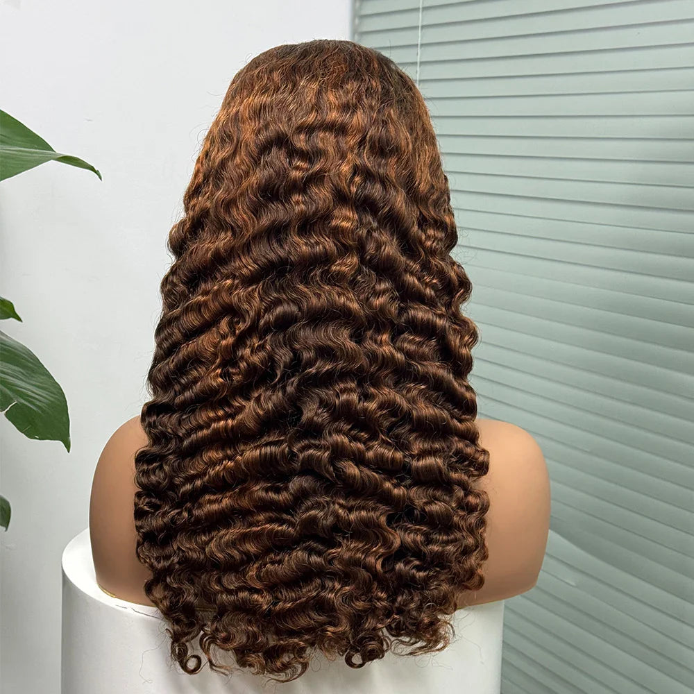 5x5 Lace 300% Density Burmese Deep Curly Hair Ombre Double Drawn Human Wig Transparent Lace Front