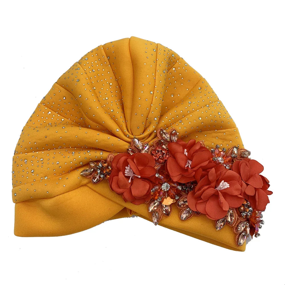Elegant African Turban Cap with Shiny Rhinestone Ready to Wear Nigeria Auto Gele Headtie Party Women's Head Wrap Bonnet Turbante