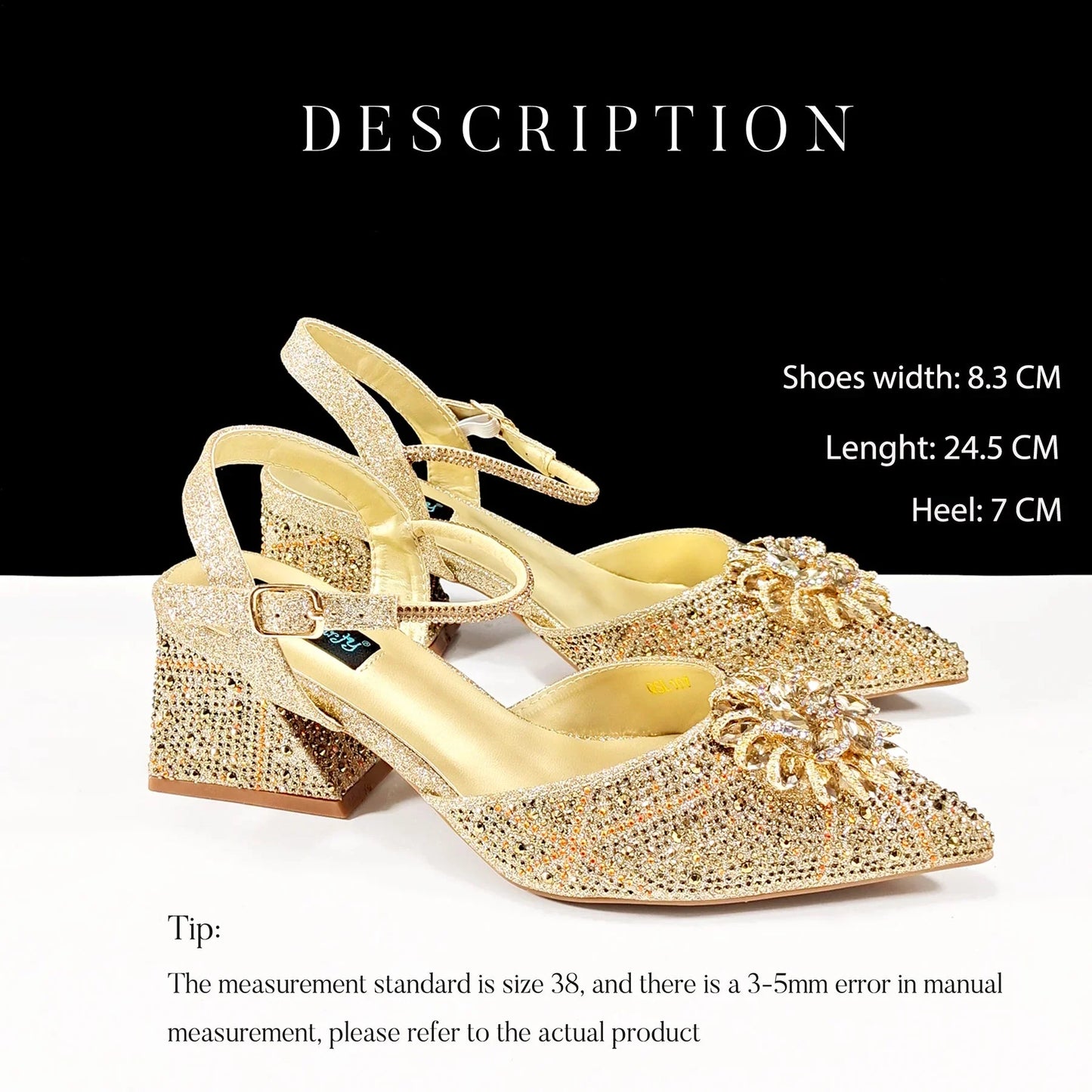 Women's Elegant Pointed Toe shiny Metal Stand Party Shoes and Bag Set