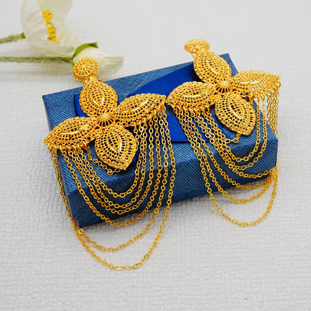 Bohemia Long Tassels Earrings African Dubai Gold Color Drop Earrings For Women Pendant Stud Earrings Wedding Jewellery Gifts