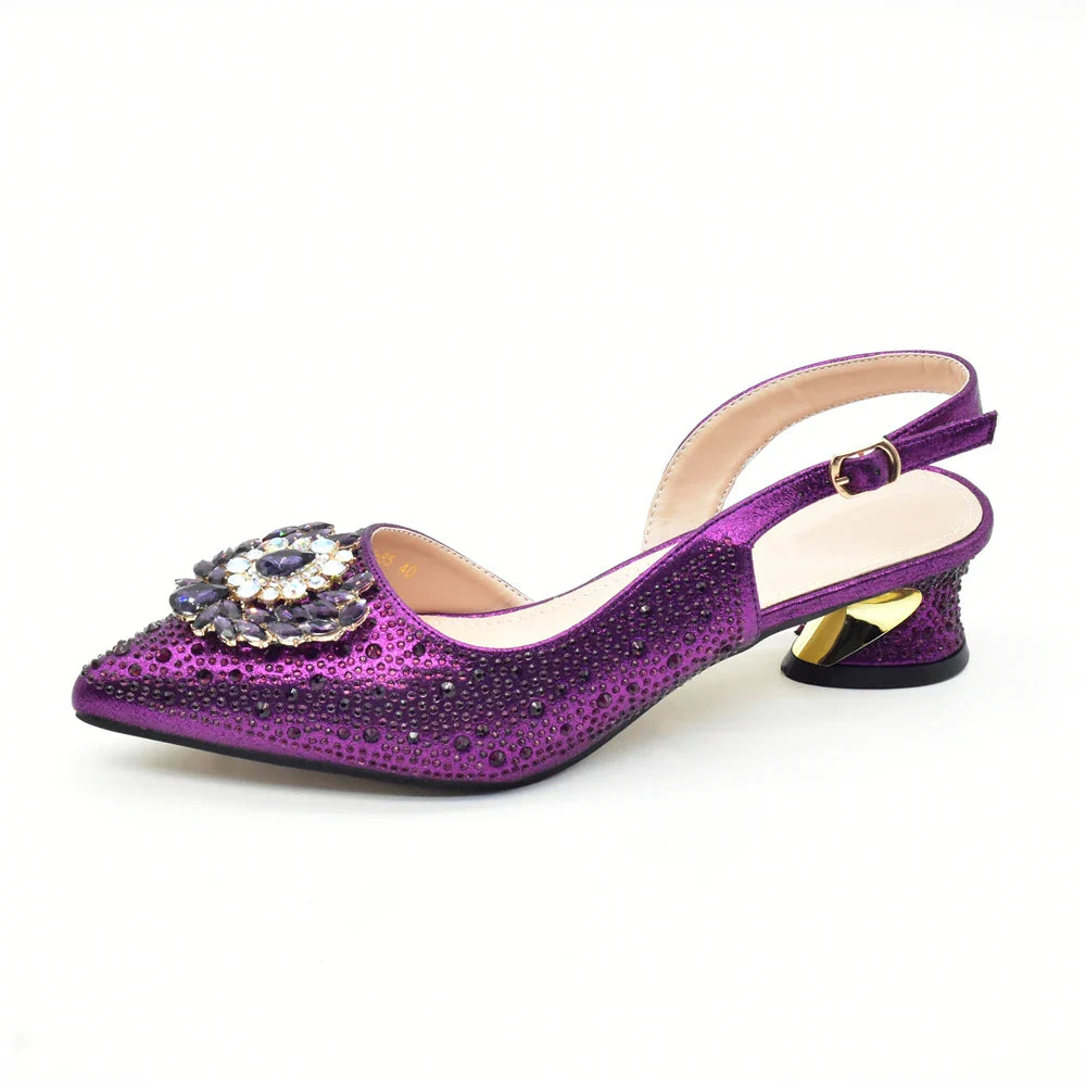 Elegant Italian Women's Rhinstone Pumps Heels Shoes and Bag Set To Match for Weddings and Party
