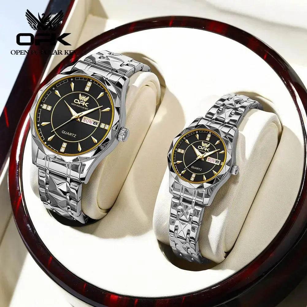 Golden Stainless Steel Couple Watches