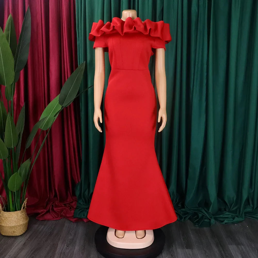 Elegant Long Dresses for Women Off Shoulder Short Sleeve Mermaid Floor Length