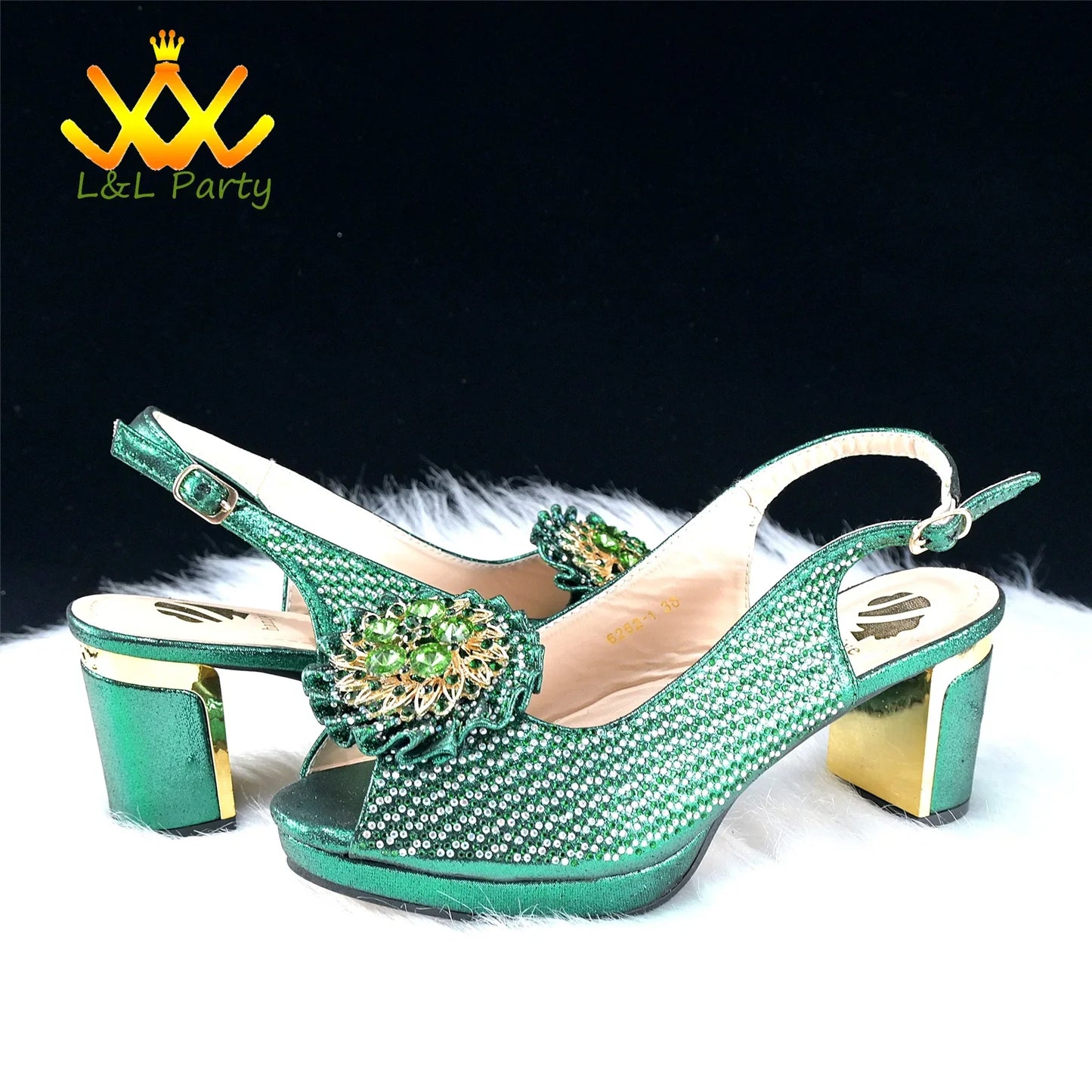 2025 Special New Arrivals Italian Women Shoes and Bag to Match in Green Color with Platform Shinning Crystal Sandal for Wedding