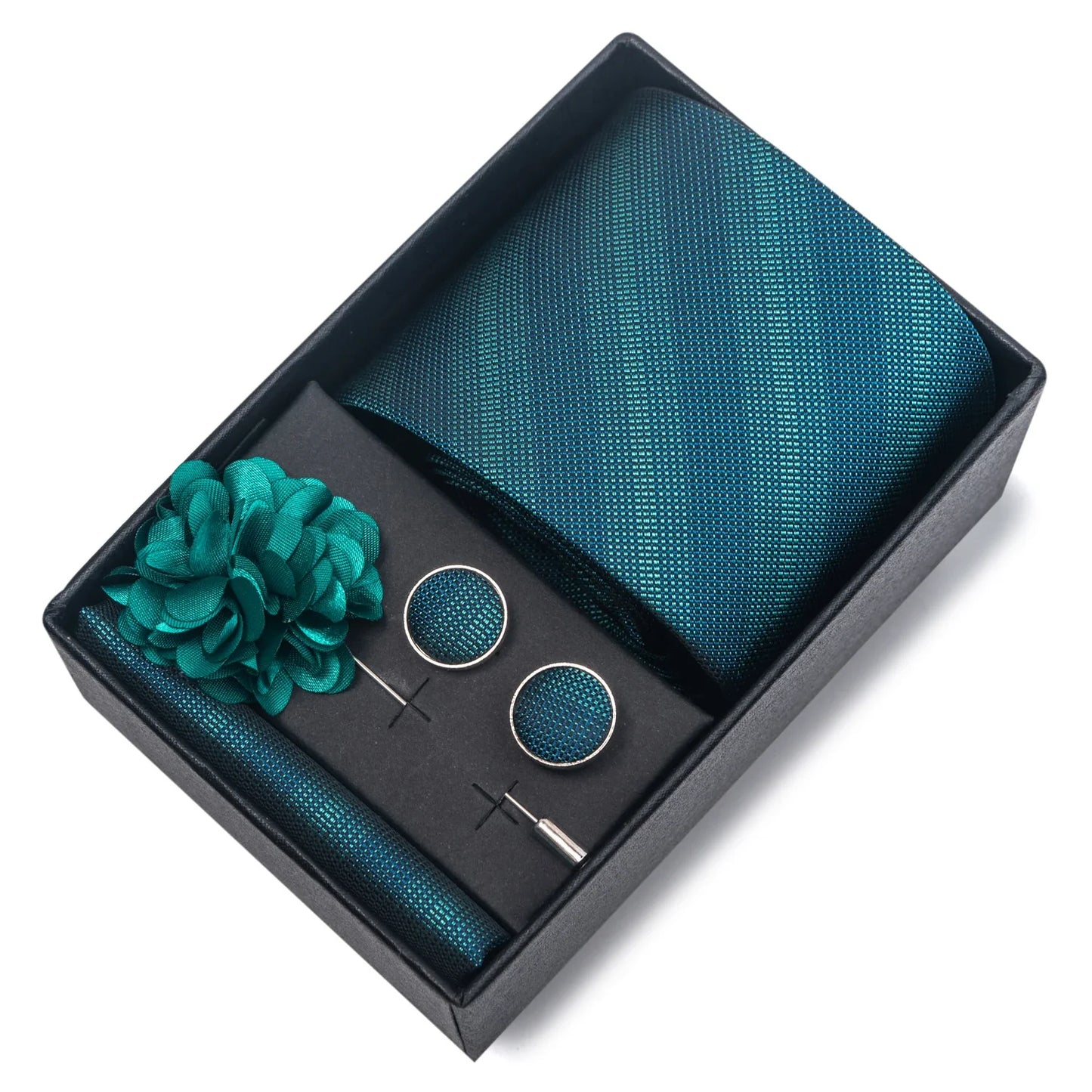 Top Grade Fashion 8 cm Wide Tie Sets Blue Stripe Men's Gravata Handkerchief Cufflink Box Fit Group Workplace Wedding Tie