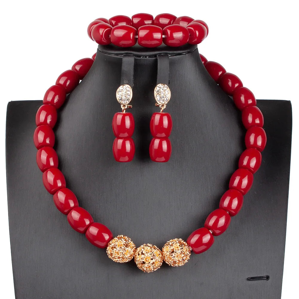 Fabulous Artificial Coral Wedding African Beads Jewelry  Luxury Bride Costume Statement Necklace Jewelry