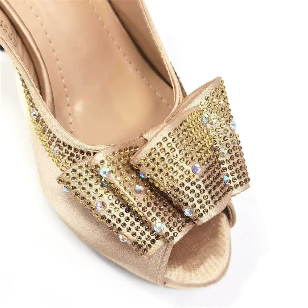 2024 High Quality Yellow Color Fish Beaked Toe Cap Thin Heels Ladies Shoes Matching Bag Set For Women Wedding Party Pump