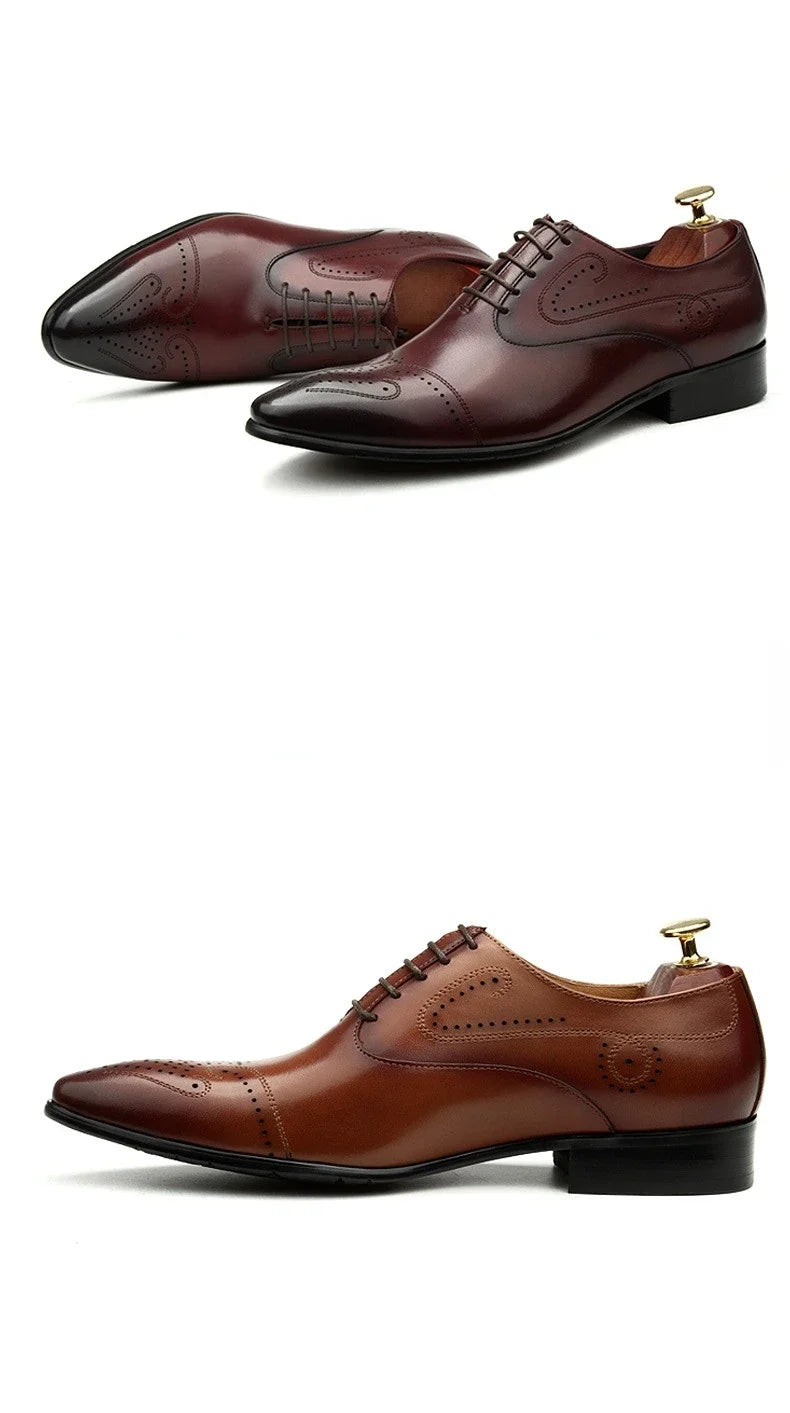 Handmade Mens Dress Shoes Luxury Genuine Leather 2024 Fashion New Style British Trend Brogues Wedding Business Shoes for Male