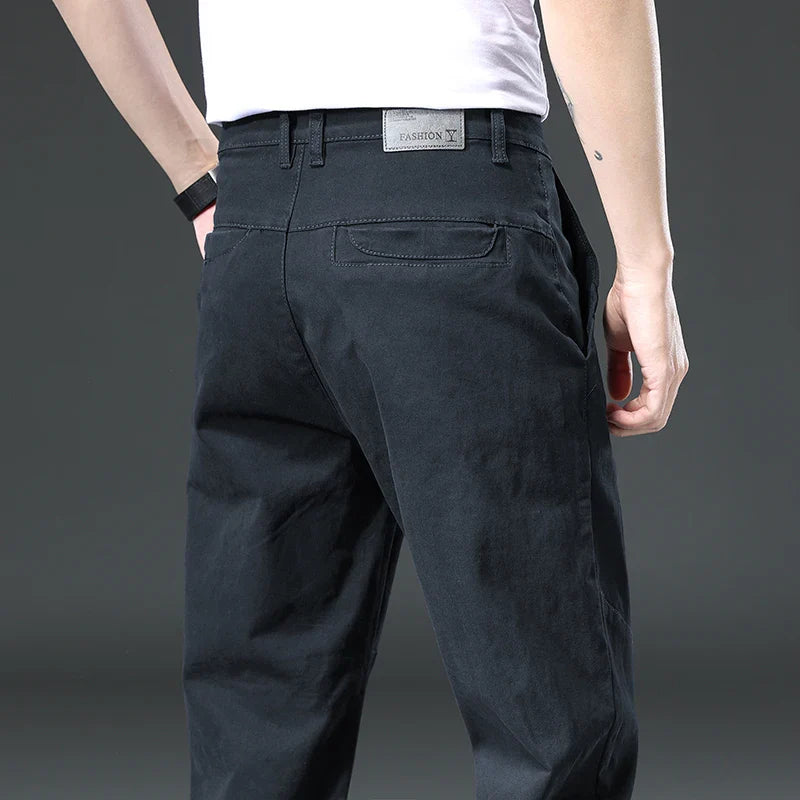 Cotton Cargo Trousers Men Outdoor Fit Straight Solid Color Sweatpants Man