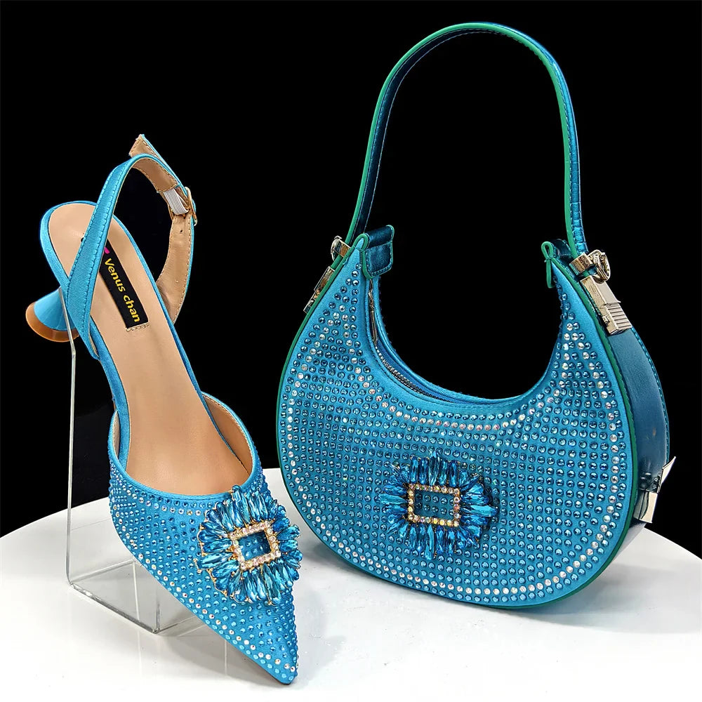 2025 Elegantly Sky Blue Women's Shoe and Bag Set for Parties and Weddings - Luxurious Heeled Pumps and Handbag for Nigeria