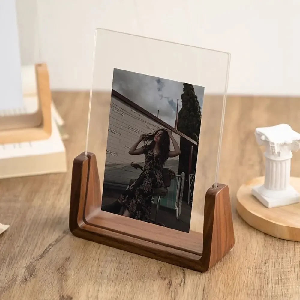 Acrylic U-Shaped Wooden Photo Frame – Walnut & Beech Desk Display