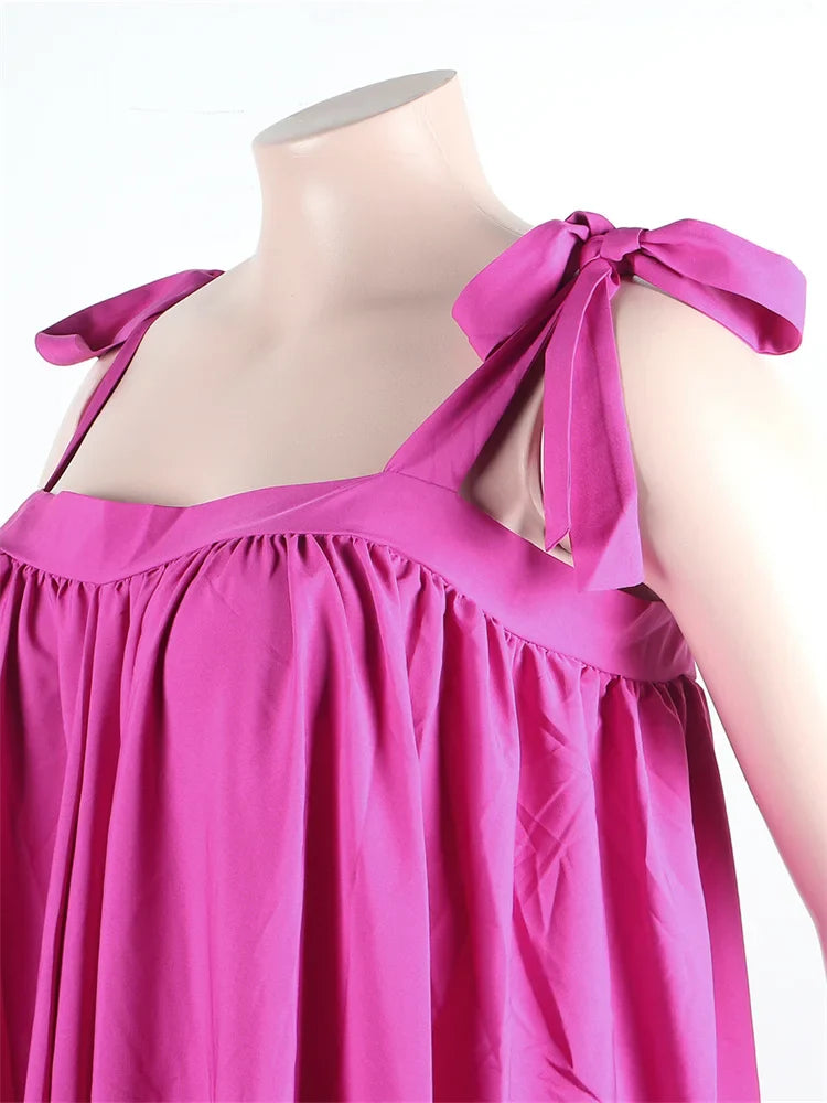 Wmstar Plus Size Dresses for Women New In Summer Clothes Slip Bow Big Hem Solid Elegant Maxi Dress Wholesale Dropshipping 2023