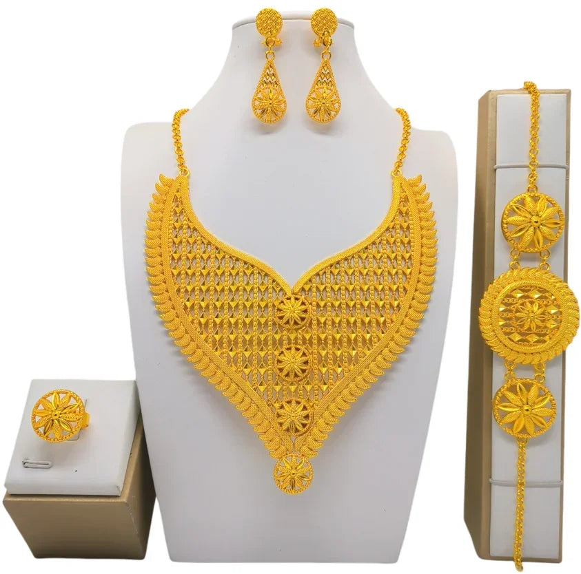 Dubai Necklace Earrings For Women Wedding 24k Gold Plated African Jwellery Bridesmaid Party Gift  Bridal Dubai Jewelry Sets