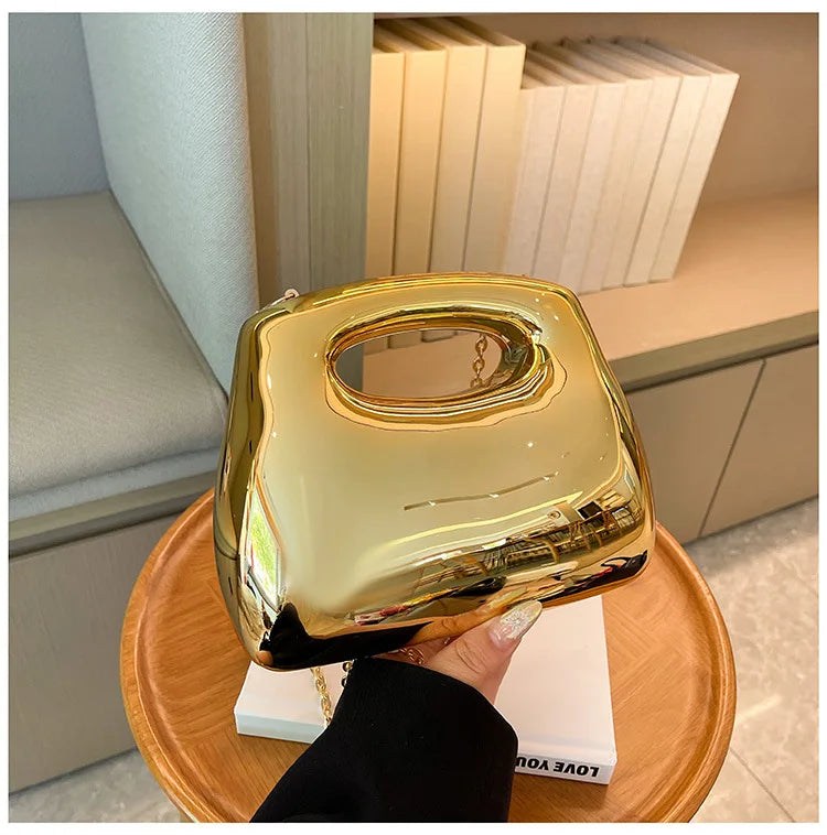 Golden Acrylic Women Hobo Bags Luxury Designer Clear Beach Handbags Dinner Party Wedding Round Top Handle Evening Clutch Purse