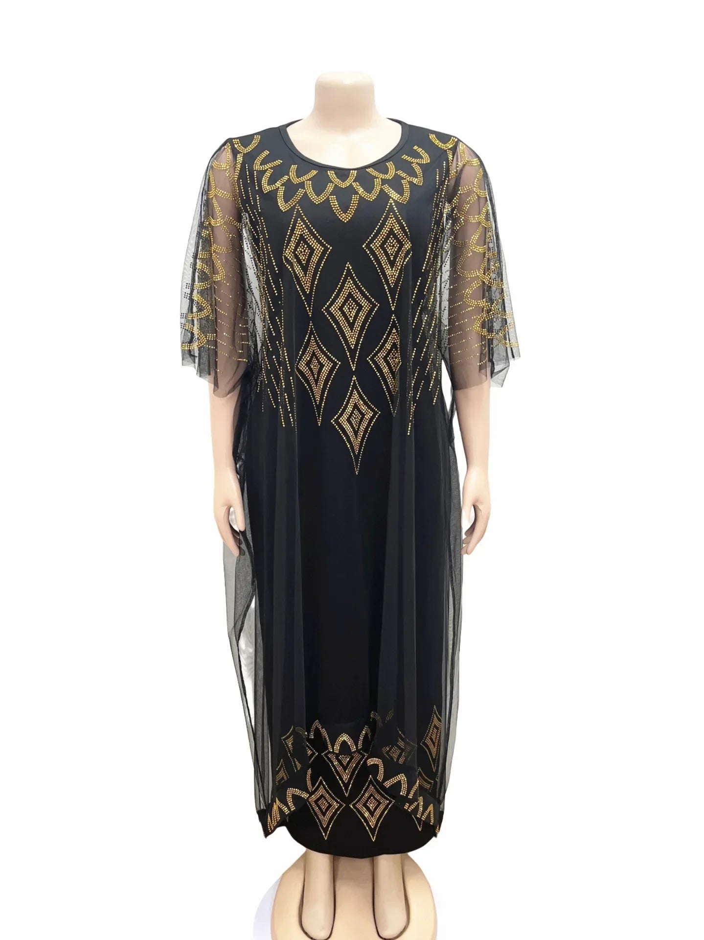 African Dresses For Women Short Sleeve Turkey Diamonds Evening Wedding Party Floor Length Dress Muslim Africa Clothes 2023