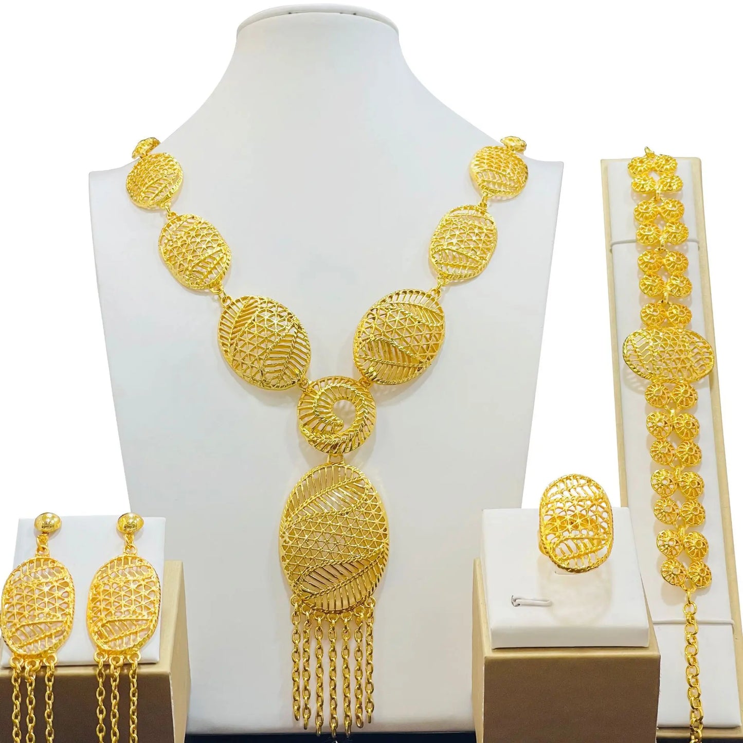Dubai Necklace Earrings For Women Wedding 24k Gold Plated African Jwellery Bridesmaid Party Gift  Bridal Dubai Jewelry Sets