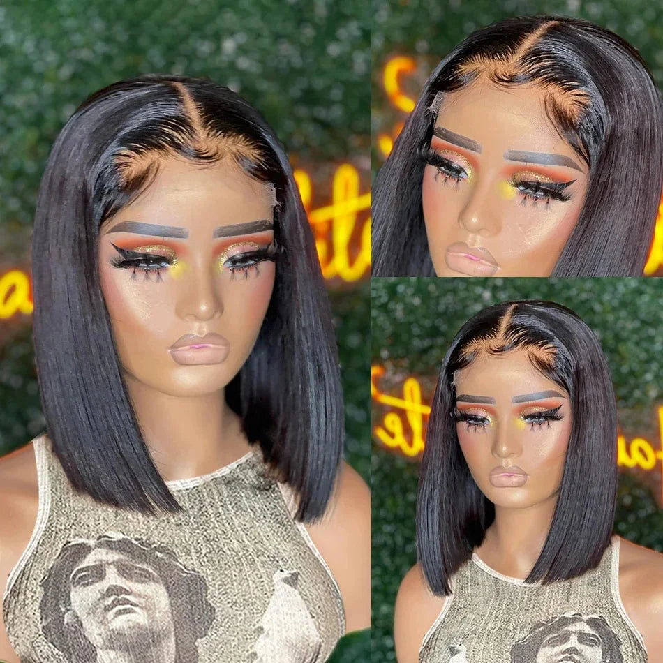 Vietnamese Super Double Drawn Bone Straight 13x4 Frontal Bob Wig with 100% Human Hair Natural Black 210% Density For Black Women