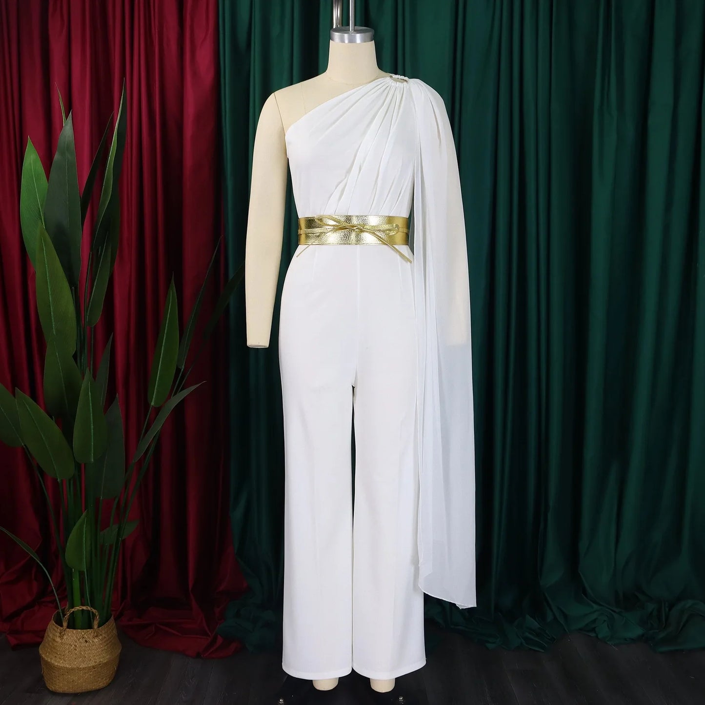 Elegant Jumpsuits & Rompers for Woman One Shoulder Flying Sleeve High Waisted Luxury Birthday Party Dinner Outfits Overalls 2024