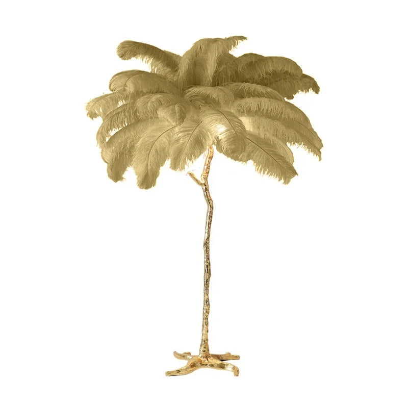 Ostrich Feather Led Floor Lamp Copper Resin Bedroom Bedside Standing Table Light