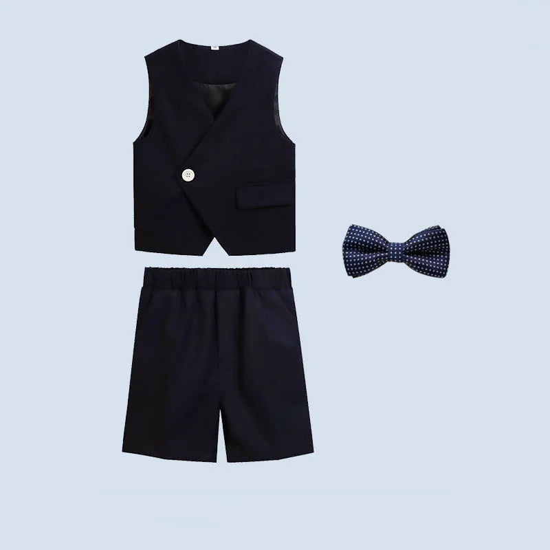 Children Green White Baptism Photography Suit Kids Vest Shirt Shorts Bowtie Ceremony Costume Boys Breathable Wedding Dress