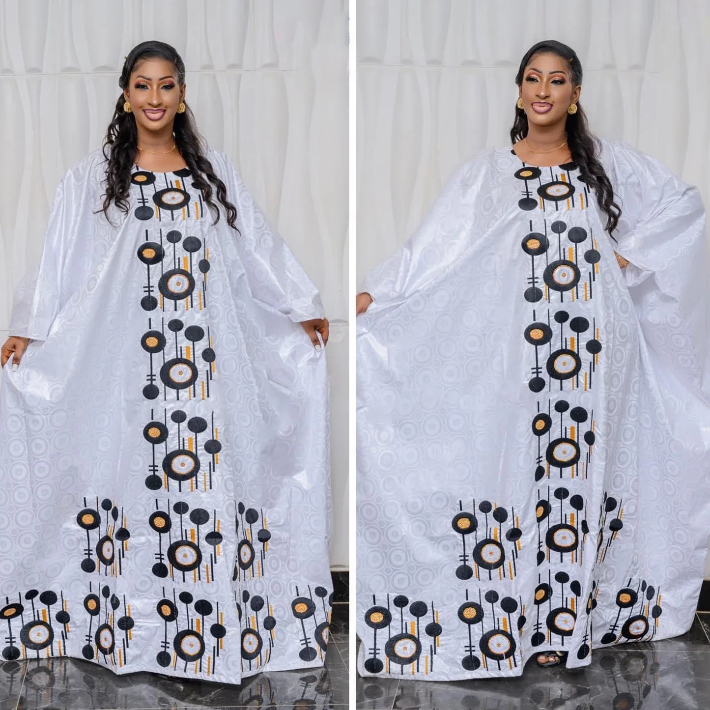 African Dresses For Women Bazin Rich Embroidery Design Floor Length With Scarf Couple Design