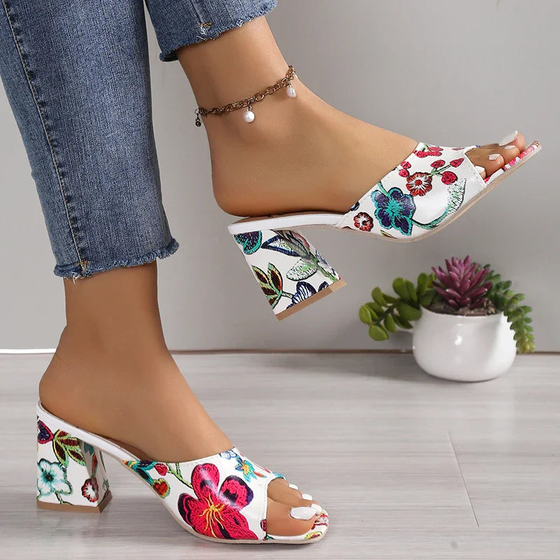 High Heels Women Slippers Chunky Fashion Sandals Designer New Shoes Slingback Flip Flops Dress Pumps Femme Slides
