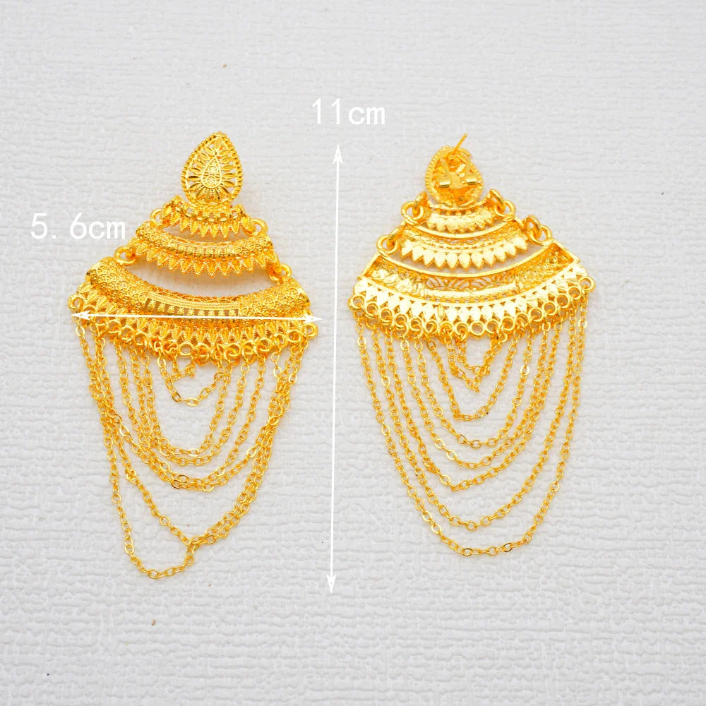 Luxury African Gold Color Tassel Drop Dangle Earring For Wedding Party Jewelry Dubai Arabic Indian Copper Long Hanging Earrings