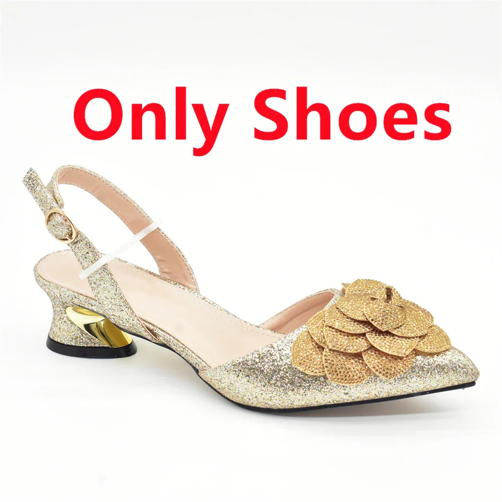 Women's Shoe and Bag Set Latest Luxury Italian Rhinstone Design for Wedding and Party